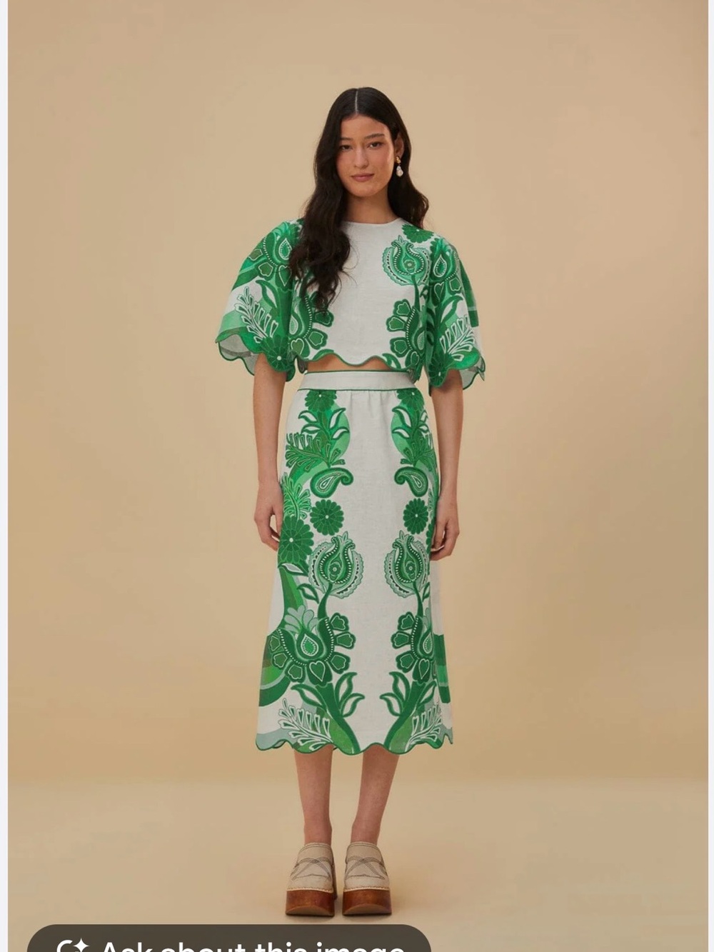 Farm Rio Color Festival Printed Linen Midi Skirt and top size small